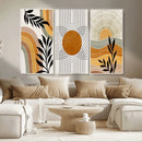 Modern Boho Sun and Leaf Abstract Art – 3-Panel Giclée