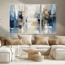 Modern Abstract Canvas Wall Art in Blue and Gold Tones |