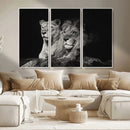 Lion Couple Wall Art Canvas Print – Elegant Black and White