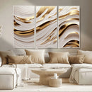 Gold and White Abstract Wave Canvas – Elegant Flowing Design