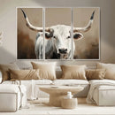 White Longhorn Bull Wall Art Canvas Print – Framed and Ready