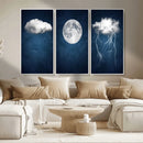 Dark Blue Cloud Art, 3 Piece Indigo Blue Wall Art, Aesthetic