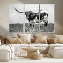 Texas Black White Highland Longhorn Cow Wall Art Canvas by MyGreatCanvas | Canvas Wall Art Prints | Photo Prints & Wall Decor