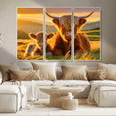Scottish Cow and Baby Cow Canvas Wall Art Animal Print