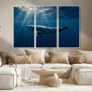 Whale under Ocean Wall Art Canvas Print