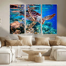 Underwater Coral Reef Sea Turtle Wall Art Canvas Print,