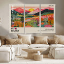 Yayoi Kusama Landscape Canvas Print, Vibrant Floral Mountain Art Print, Framed Botanical Wall Art -