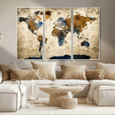 World Map Wall Art – Antique Style Blue and Brown Map Canvas