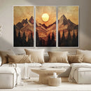 Wood Style Abstract Mountain Sunset Canvas Wall Art Print -