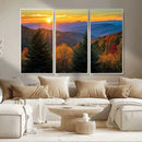 Golden Sunset Over Mountain Forest Canvas Wall Art Print -
