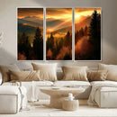 Golden Sunset Over Mountain Forest Canvas Wall Art Print -