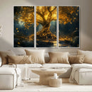 Golden Tree of Life Canvas Wall Art Print - Majestic Glowing
