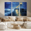 Abstract Stormy Ocean Pier Canvas Wall Art Print | Stormy