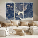 Large Abstract Blue and Gold Canvas Wall Art Fluid Ink