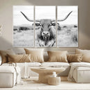 Highland Cow Wall Art Canvas Print – Black and White Western