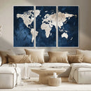 Vintage World Map Canvas Wall Art - Framed Map Print for