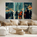 Urban Night Jazz Wall Art Canvas Print – Moody Rain-Soaked