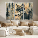 Wood Style Rustic Wolf Wall Art Canvas Print, Vintage