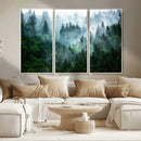 Misty Forest Wall Art Canvas Print – Framed Foggy Mountain