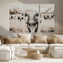 Texas Longhorn Wall Art Canvas Print – Framed Speckled Bull