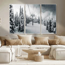 Snowy Pines Wall Art Canvas Print – Framed Ski Lift Winter