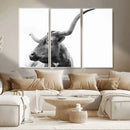 Longhorn Wall Art Canvas Print – Framed Monochrome Ranch Cow
