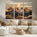 Wood Mountain Wall Art Canvas Print – Framed Boho Abstract
