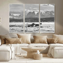 Wild Horses Wall Art – Framed Black White Mountain Canvas by MyGreatCanvas | Canvas Wall Art Prints | Photo Prints & Wall Decor