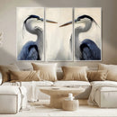 Blue Heron Pair Wall Art Canvas Print – Framed Coastal Bird
