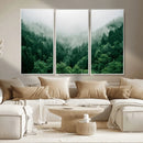Misty Green Forest Canvas Print – Framed Serene Foggy Pine
