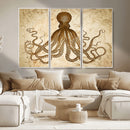 Sepia Octopus Wall Art Abstract Animal Canvas Print