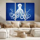 Large 3-Panel Blue Octopus Canvas Wall Art | Coastal Marine by MyGreatCanvas | Canvas Wall Art Prints | Photo Prints & Wall Decor