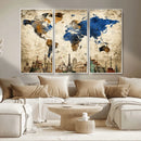 World Map Canvas Print – Vintage Blue and Gold World Map by MyGreatCanvas | Canvas Wall Art Prints | Photo Prints & Wall Decor
