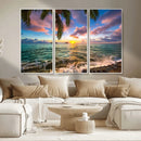Framed Tropical Sunset Art Canvas Print