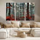 Autumn Forest Wall Art – Enchanting Red Leaves Canvas Print,