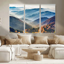 Misty Mountain Sunrise Triptych Canvas Print – Autumn