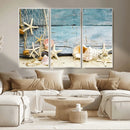 Seashells on Rustic Wooden Background, Seashells Wall Art
