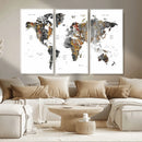 Modern Metallic World Map Canvas Wall Art – Framed