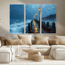 Stormy Night at Beach Pier Oil Painting Large Wall Art