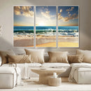 Golden Sunset Beach Triptych Canvas Wall Art for Living Room