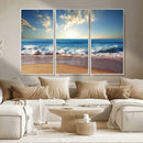 Serene Ocean Sunset Canvas Wall Art - Beach Waves at Sunset,