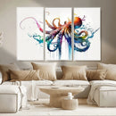 Watercolor Vibrant Octopus Wall Art Canvas Print | Abstract