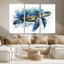 Turtle Wall Art Canvas Print, Framed Watercolor Turtle Art