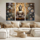 Golden Buddha Wall Art Canvas Print | Zen Meditation Floral
