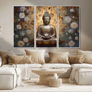 Golden Buddha Wall Art Canvas Print | Zen Meditation Floral