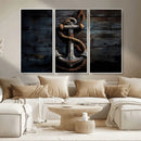 3 Panel Grunge Abstract Anchor Wall Art Canvas Print Set