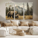 Rustic Grizzly 399 Bear Family Wall Art Canvas Print