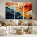 Blue Orange Abstract Wave Wall Art Canvas Print, Framed Blue