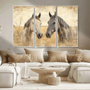 Chines Ink Style Grunge Horses Wall Art Canvas Print