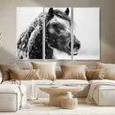 Winter Horse Canvas Print | Large 3-Panel Black White Equine